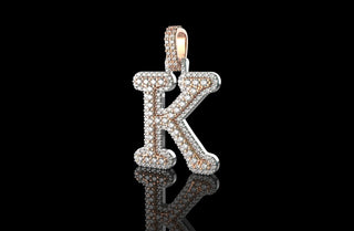 14k 2 tone yellow and Rose gold double layer small initial K diamond pendant