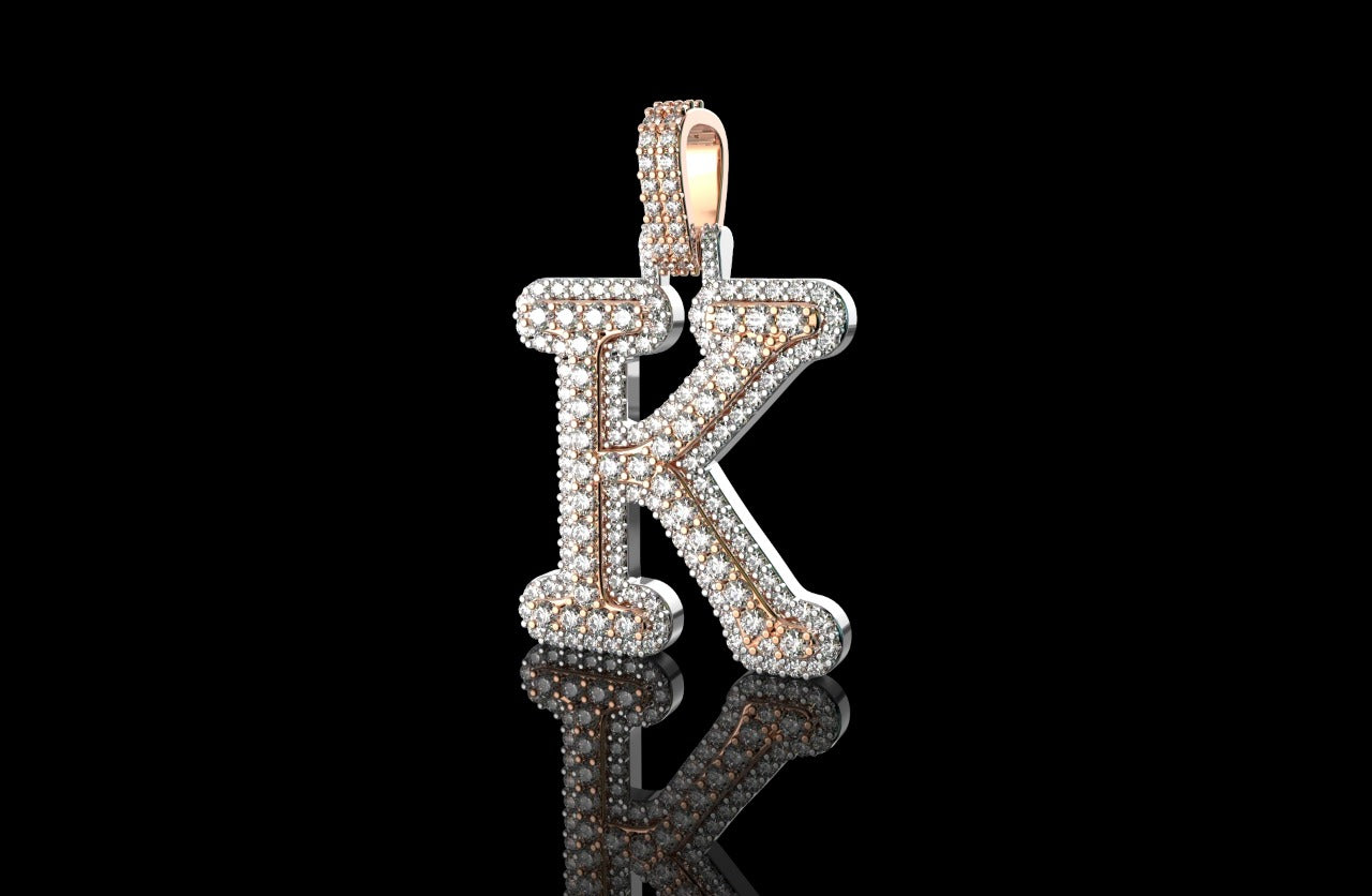 14k 2 tone yellow and Rose gold double layer small initial K diamond pendant