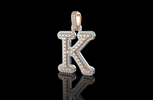 14k 2 tone yellow and Rose gold double layer small initial K diamond pendant