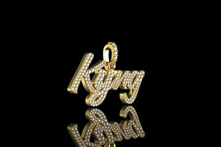14k yellow gold custom 2 row "kyng" style diamond pendant