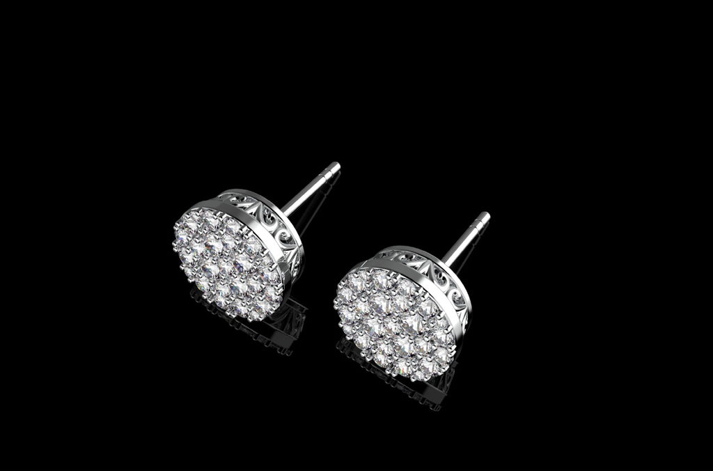 14k white gold large custom cluster diamond earrings
