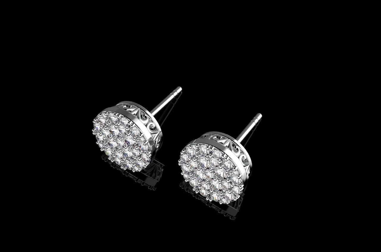 14k white gold large custom cluster diamond earrings