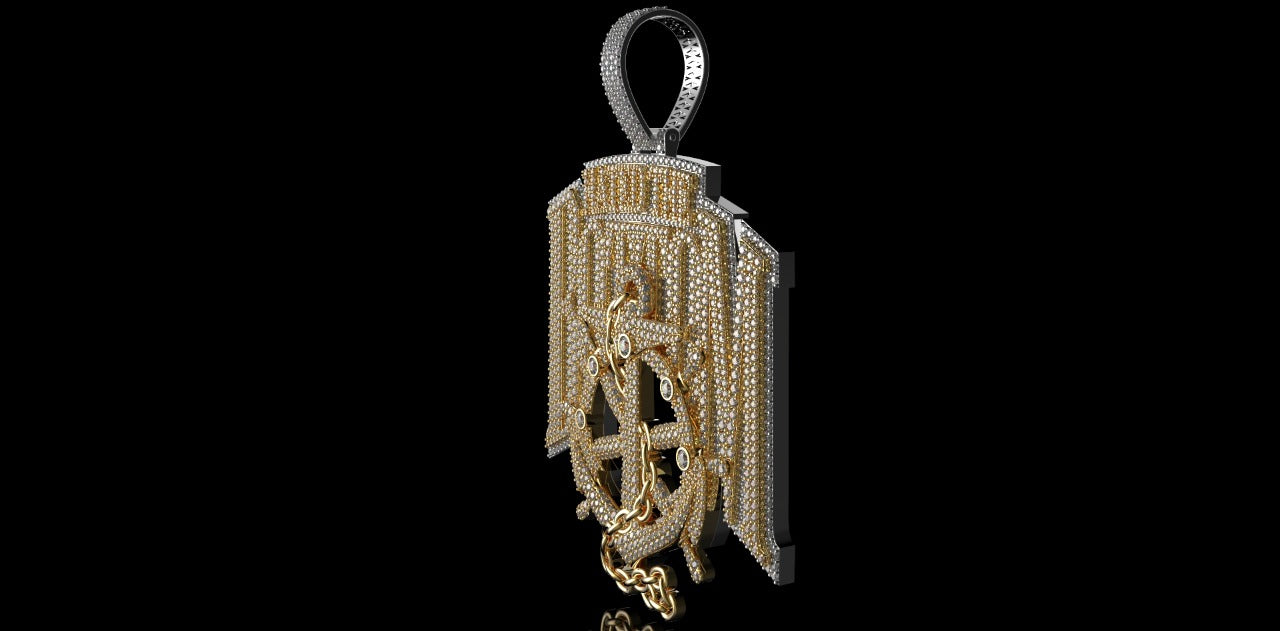 14K 2 TONE YELLOW AND WHITE GOLD CUSTOM "HATED THE BOTTOM" STYLE DIAMOND PENDANT