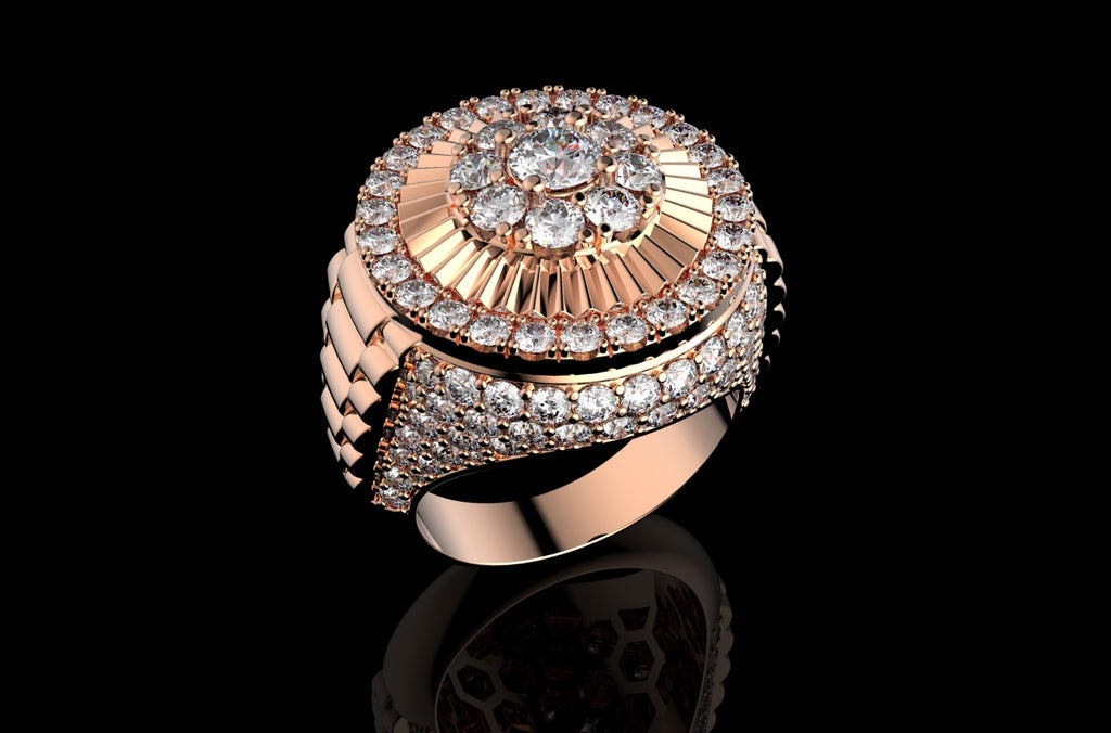 14k rose gold Rolex inspired ring 4.33cts