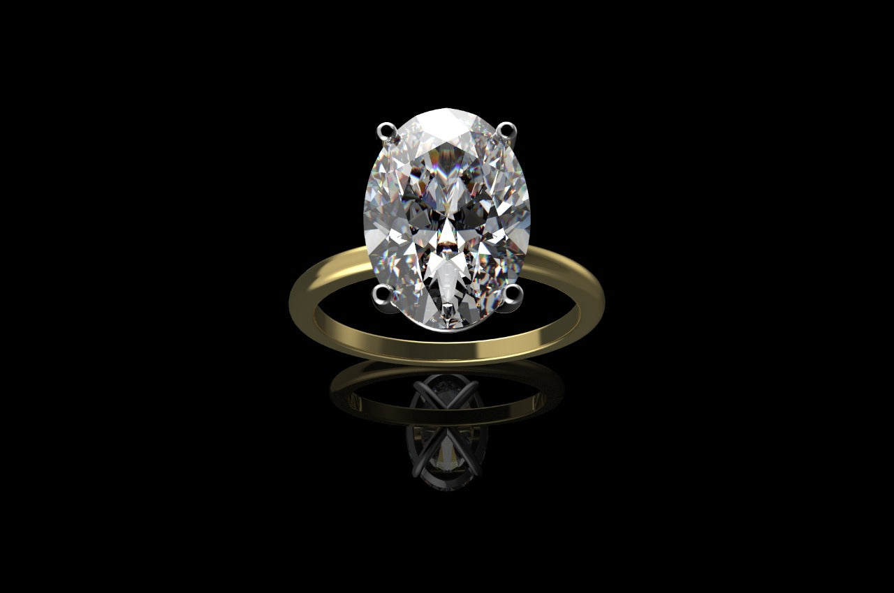 18k 2 tone yellow and white gold custom diamond engagement ring oval solitaire
