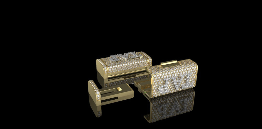 14K 2 TONE YELLOW AND WHITE GOLD CUSTOM "TAP" STYLE DIAMOND LOCK