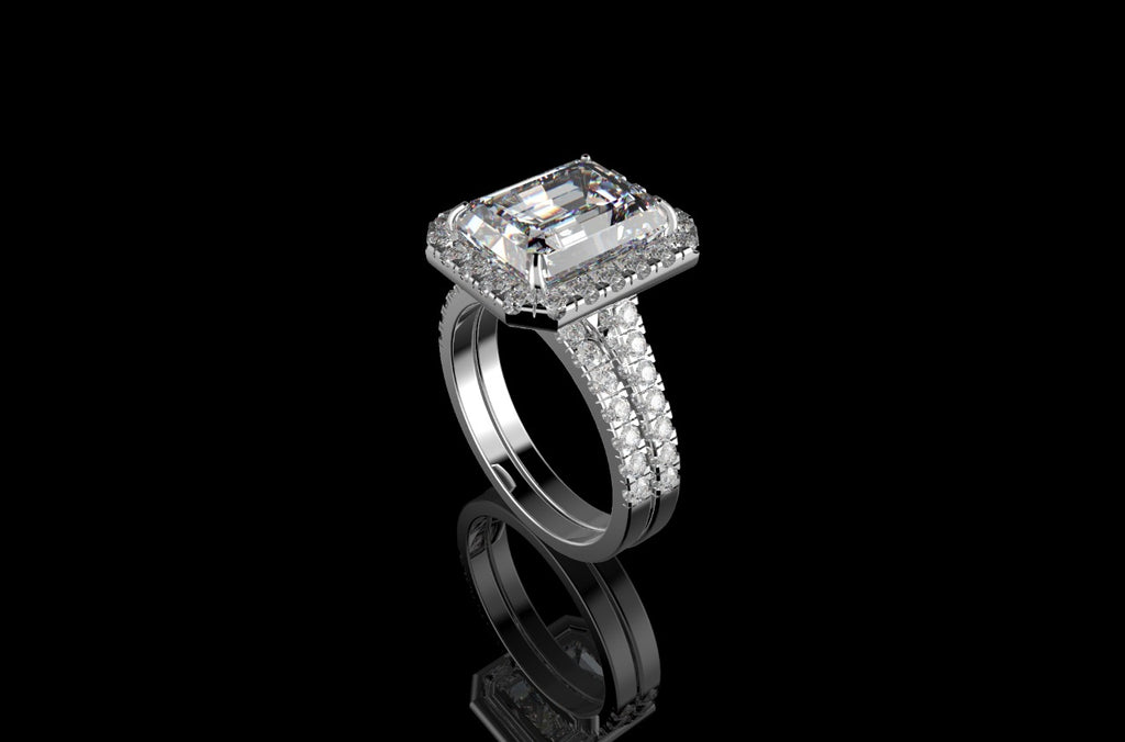 18k white gold Emerald cut halo diamond engagement ring 6.50cts