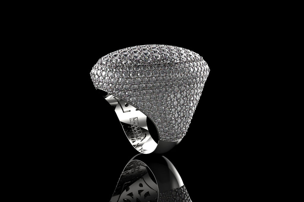14k white gold large custom mens 3d oval shape diamond ring with large diamonds