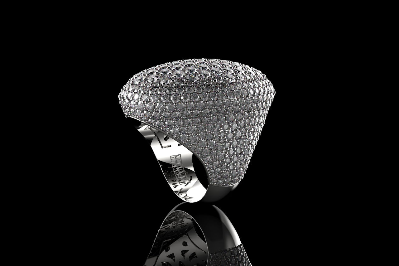 14k white gold large custom mens 3d oval shape diamond ring with large diamonds