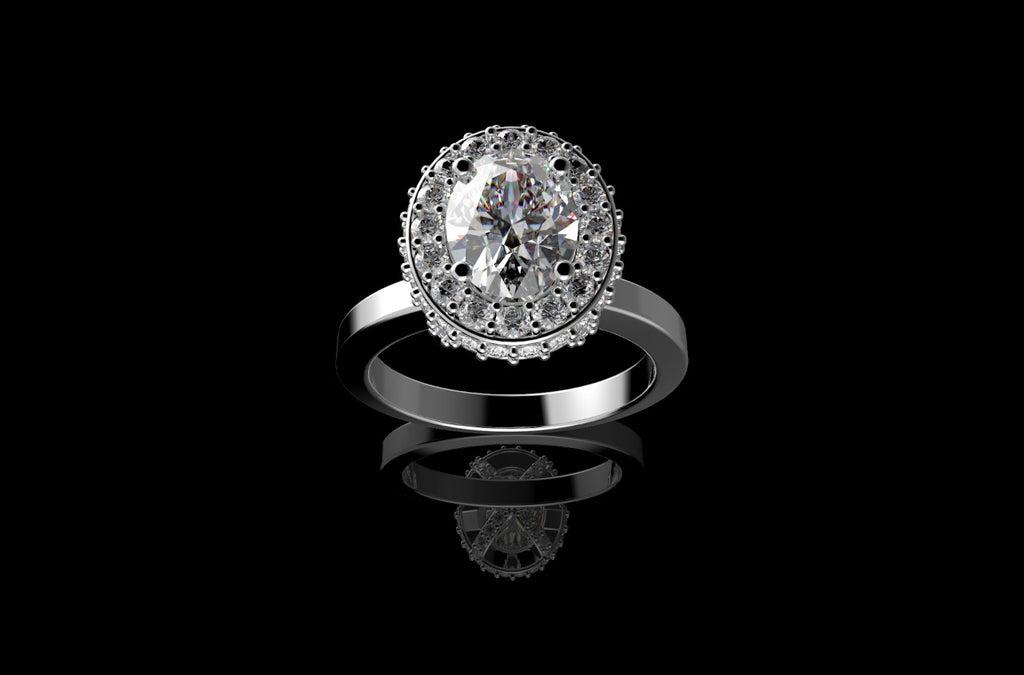18k white gold oval hidden halo diamond engagement ring 1.75cts