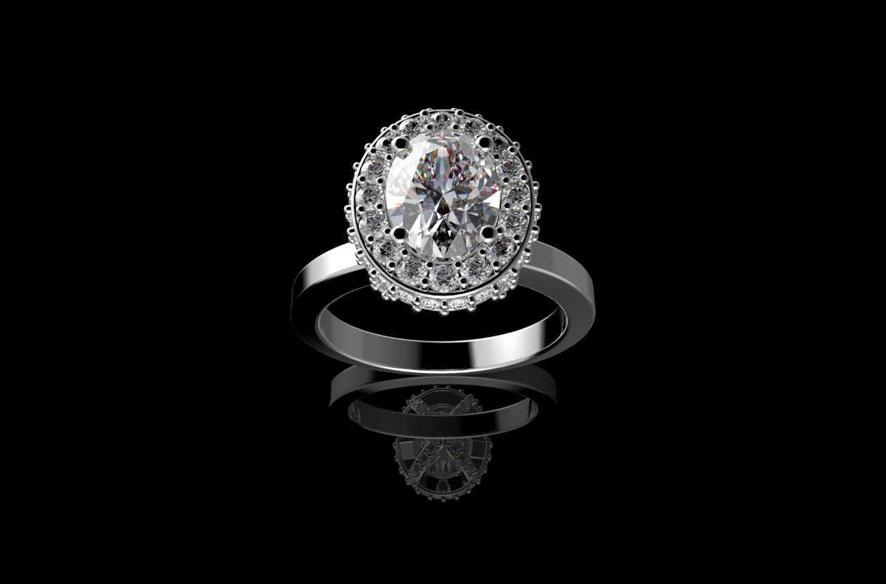 18k white gold oval hidden halo diamond engagement ring 1.75cts
