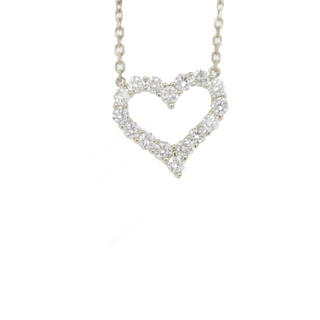 Small Single Row Heart Diamond White Gold Pendant .91 CT