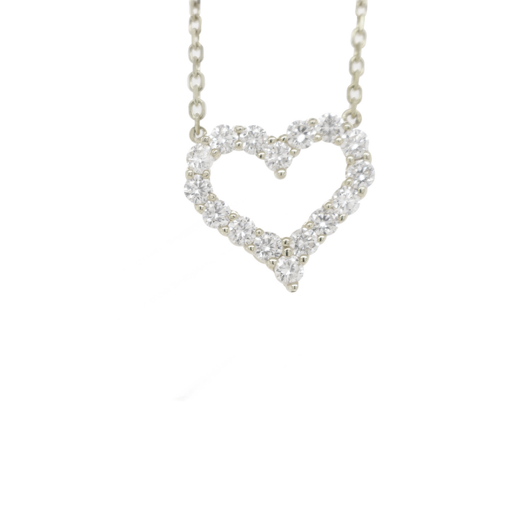 Small Single Row Heart Diamond White Gold Pendant .91 CT