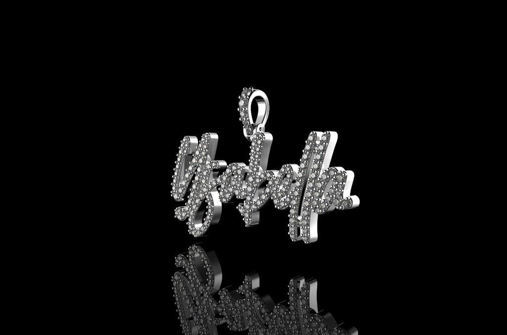 14k white gold custom "ysabella" style diamond pendant