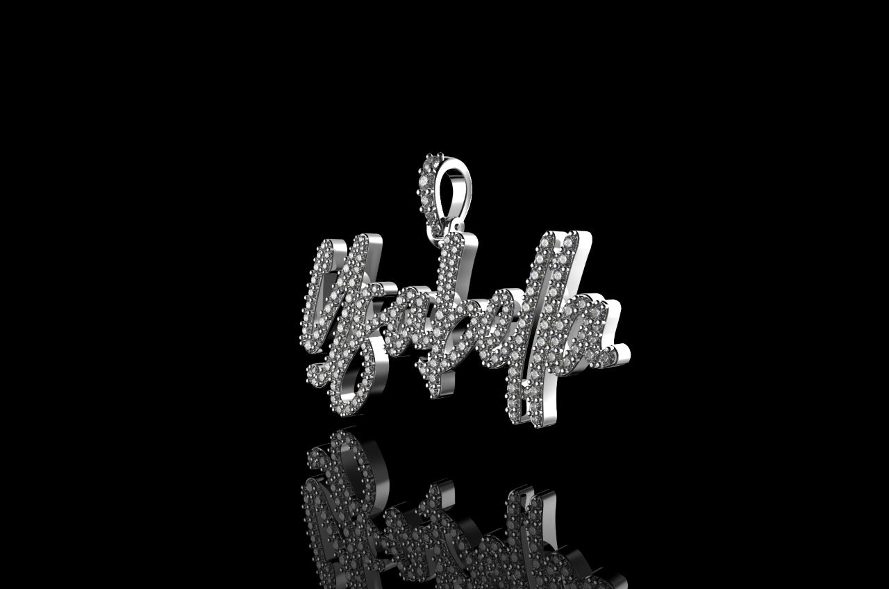 14k white gold custom "ysabella" style diamond pendant