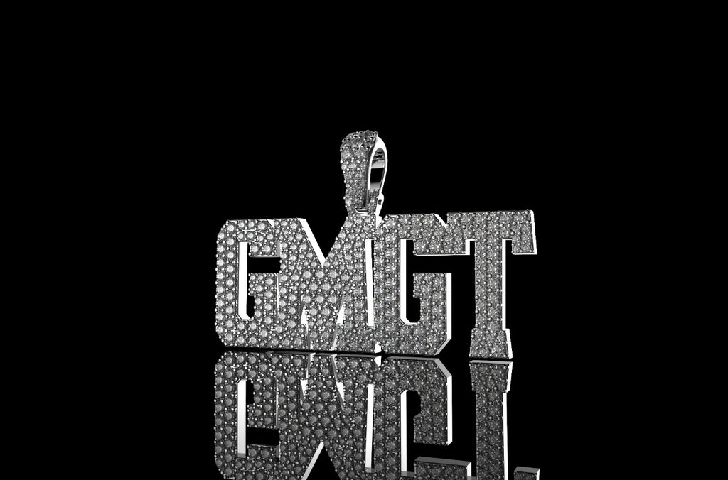 14k white gold custom "gmgt" style diamond pendant