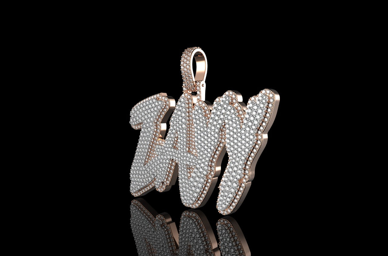 14k 2 tone rose and white gold custom "ZAyy" style diamond pendant