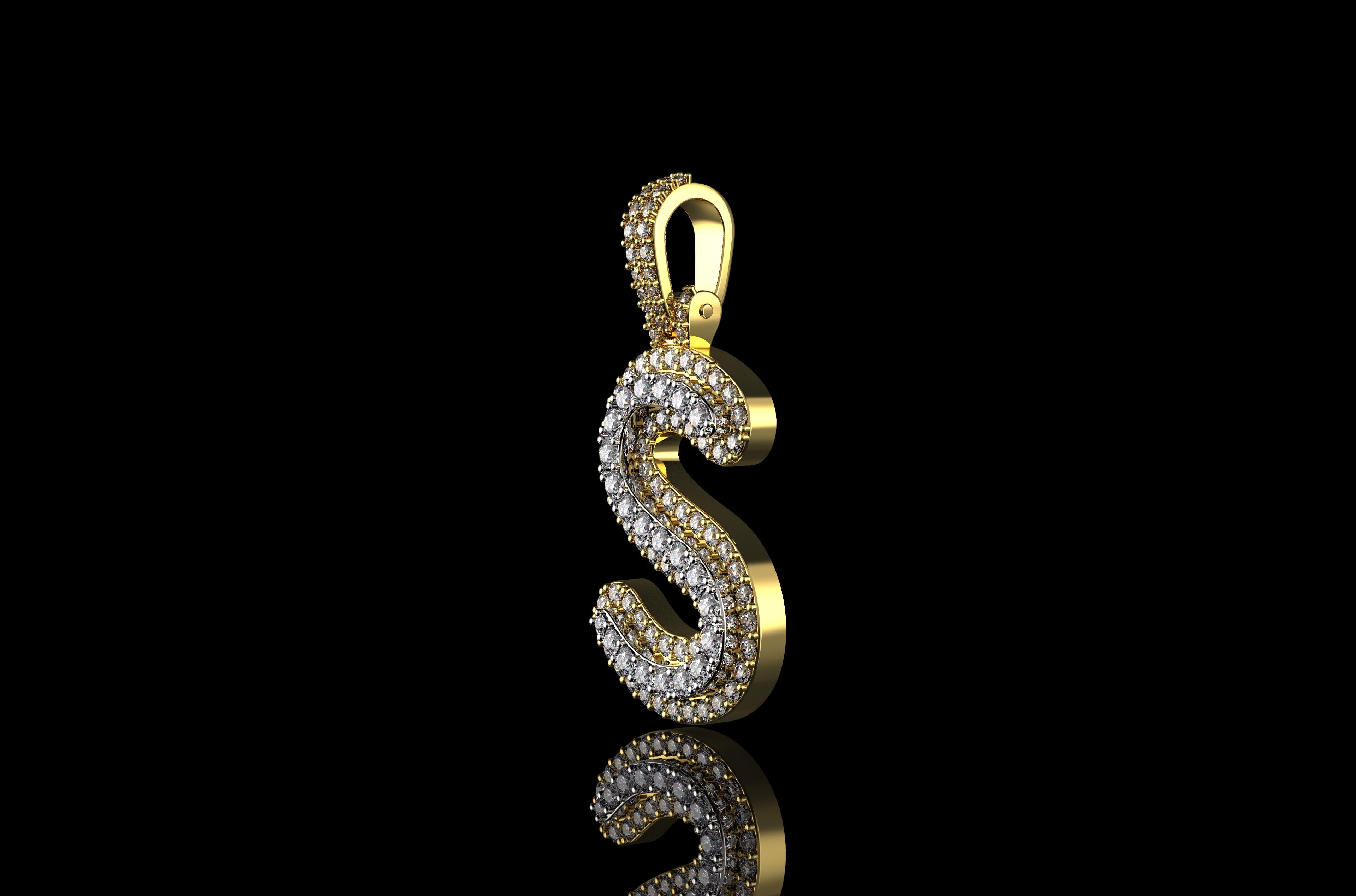 14k 2 tone yellow and white gold double layer initial S diamond pendant