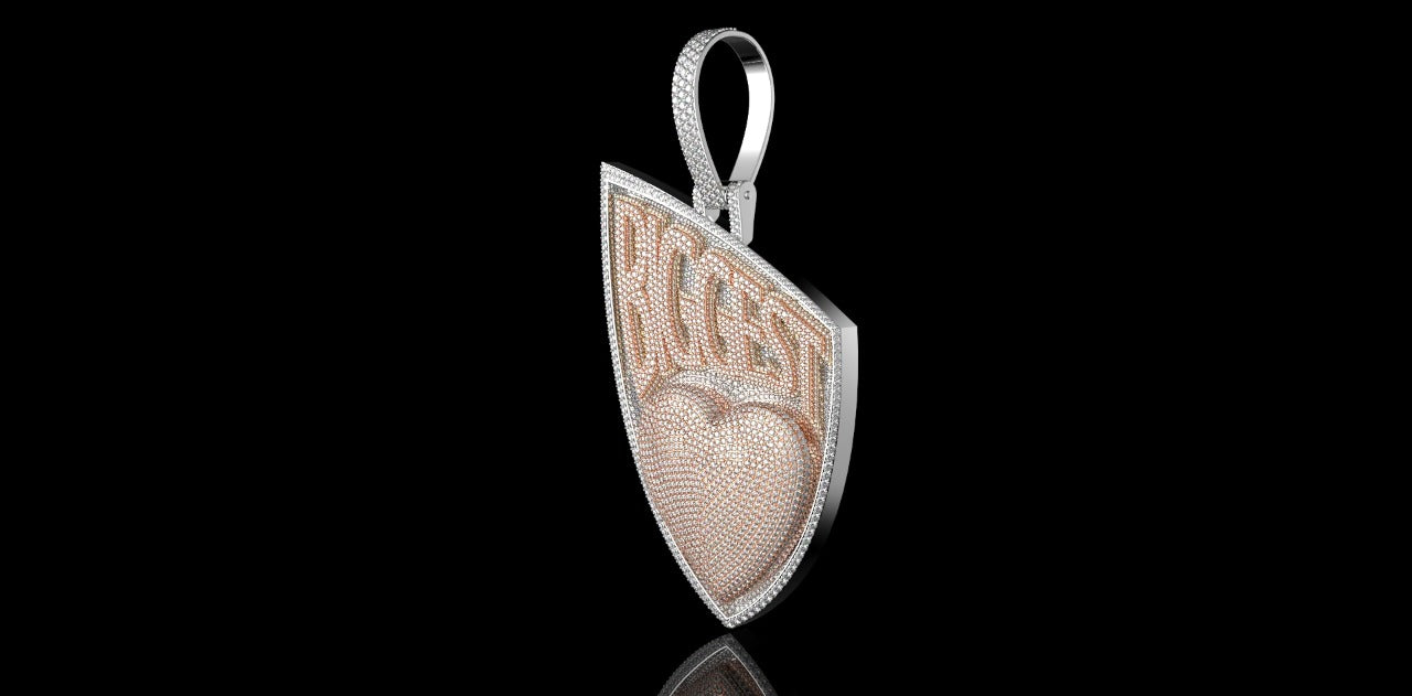 14K 2 TONE ROSE AND WHITE GOLD DOUBLE LAYER CUSTOM "BIGGEST HEART" DIAMOND PENDANT