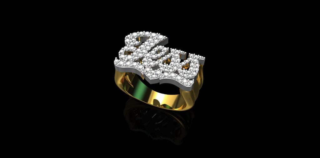 14k 2 tone white and yellow gold custom made "Jess" style name ring