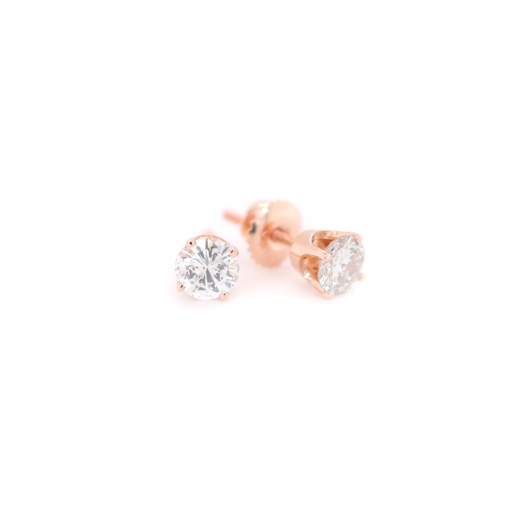 Round Cut Diamond Rose Gold Studs 1.04 CT