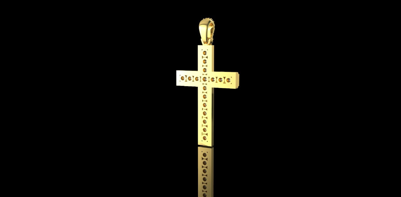14K YELLOW GOLD CUSTOM CHANNEL SET DIAMOND CROSS