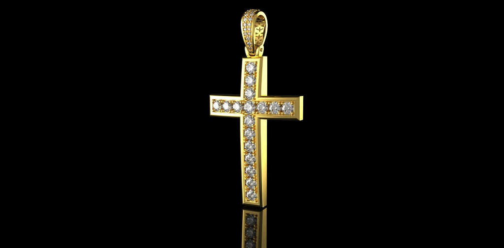 14K YELLOW GOLD CUSTOM DOME CHANNEL SET DIAMOND CROSS