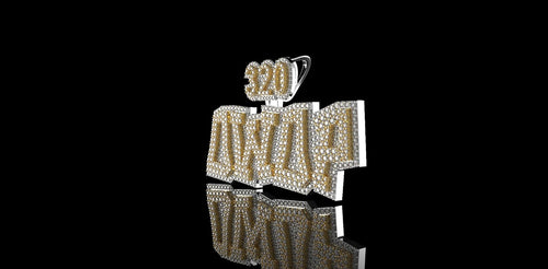 14K 2 TONE YELLOW AND WHITE GOLD CUSTOM "320 OWOP" STYLE DIAMOND PENDANT