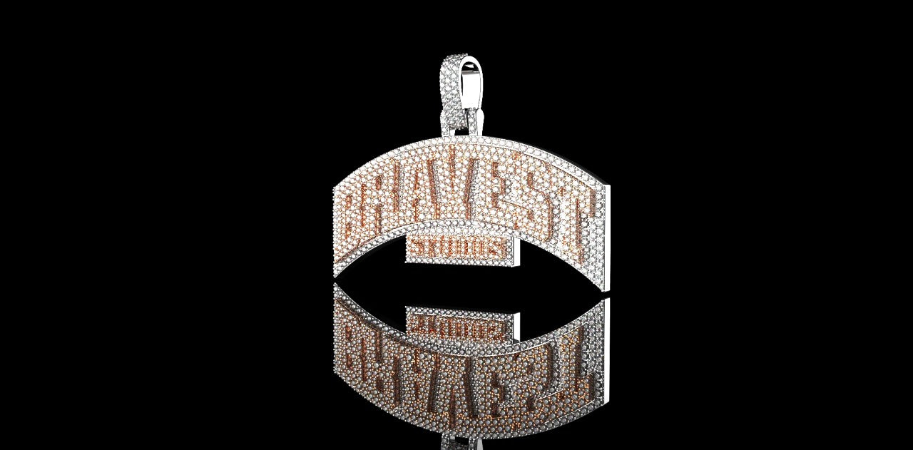 14K 2 TONE ROSE AND WHITE GOLD CUSTOM DOUBLE LAYER "BRAVEST" STYLE DIAMOND PENDANT
