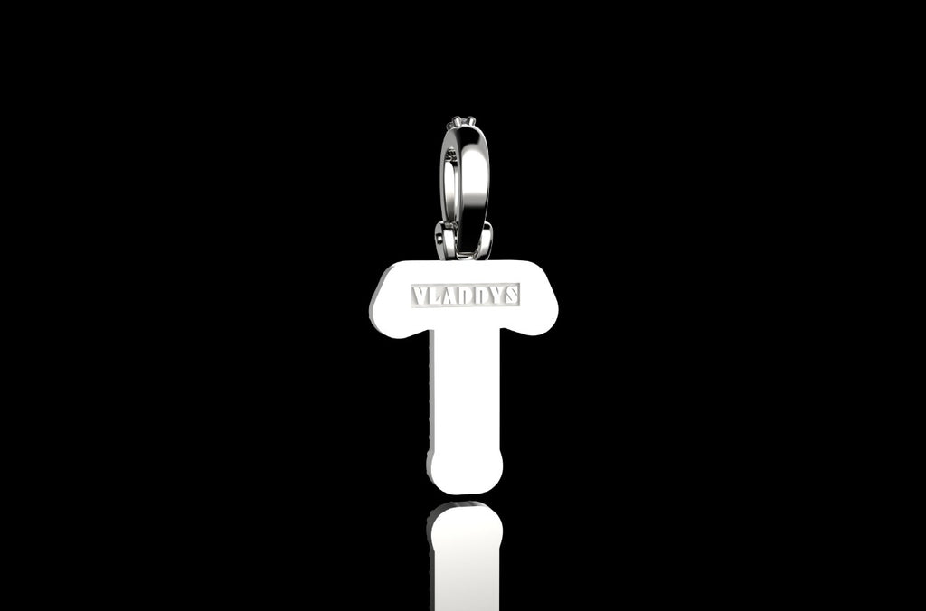 14k 2 tone yellow and white gold double layer small initial T diamond pendant