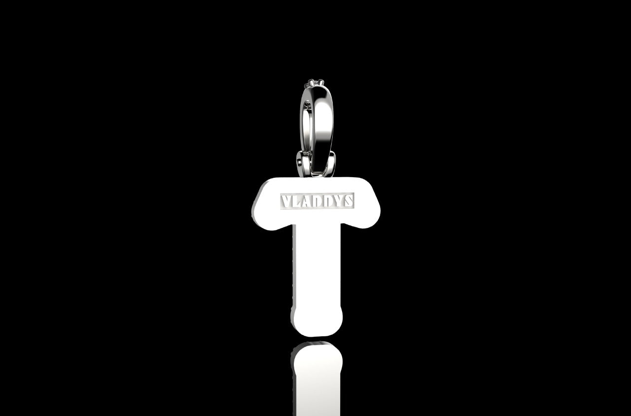 14k 2 tone yellow and white gold double layer small initial T diamond pendant