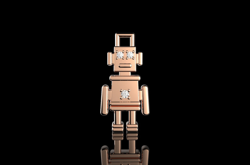 14k rose gold custom 3d robot diamond pendant