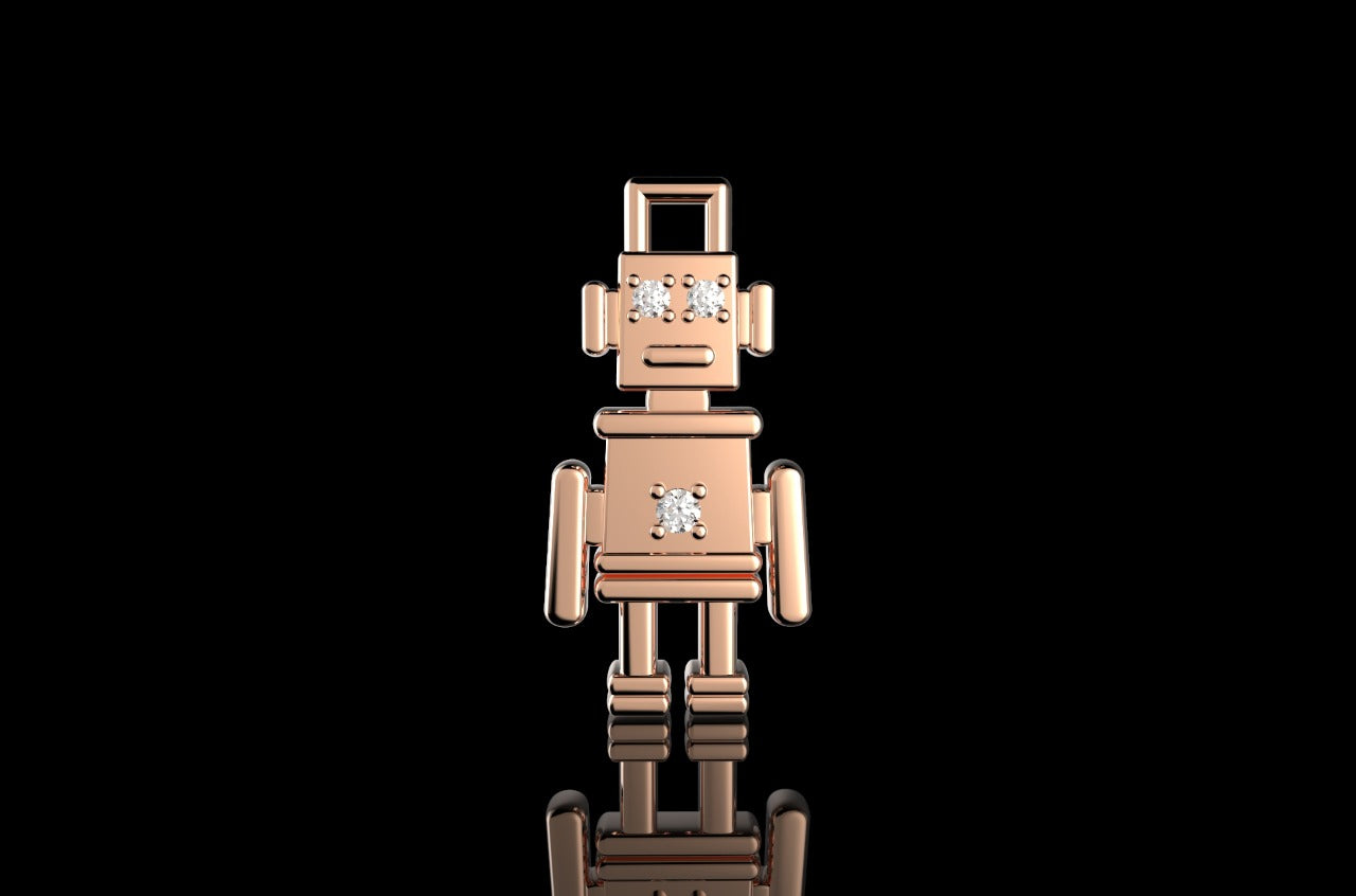 14k rose gold custom 3d robot diamond pendant