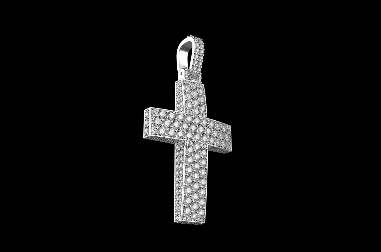 14k white gold large custom dome 3d diamond cross with profile diamonds