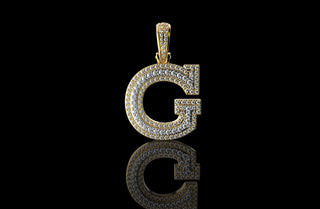 14k 2 tone yellow and white gold double layer initial G diamond pendant