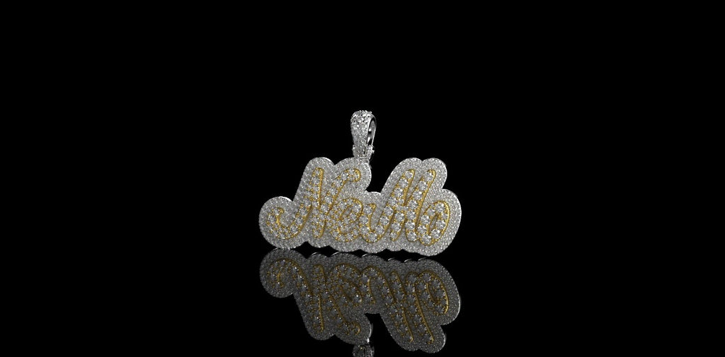 14K 2 TONE YELLOW AND WHITE GOLD CUSTOM "NEMO" STYLE DIAMOND PENDANT