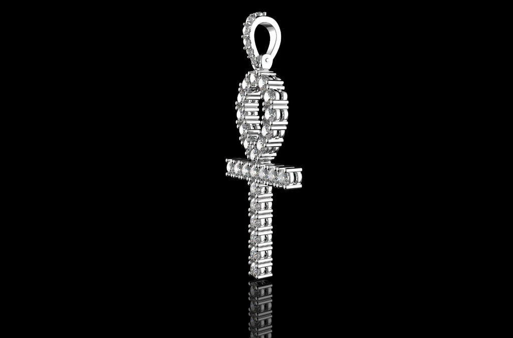 14K WHITE GOLD CUSTOM DIAMOND ANKH CROSS PENDANT