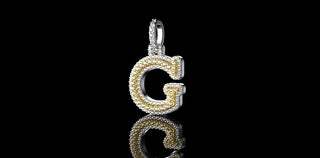 14K 2 TONE YELLOW AND WHITE GOLD DOUBLE LAYER SMALL INITIAL G DIAMOND PENDANT