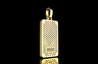 14k yellow gold custom 3d "when in crisis" style diamond dog tag pendant