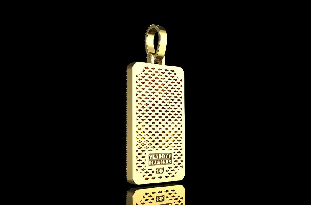 14k yellow gold custom 3d "when in crisis" style diamond dog tag pendant