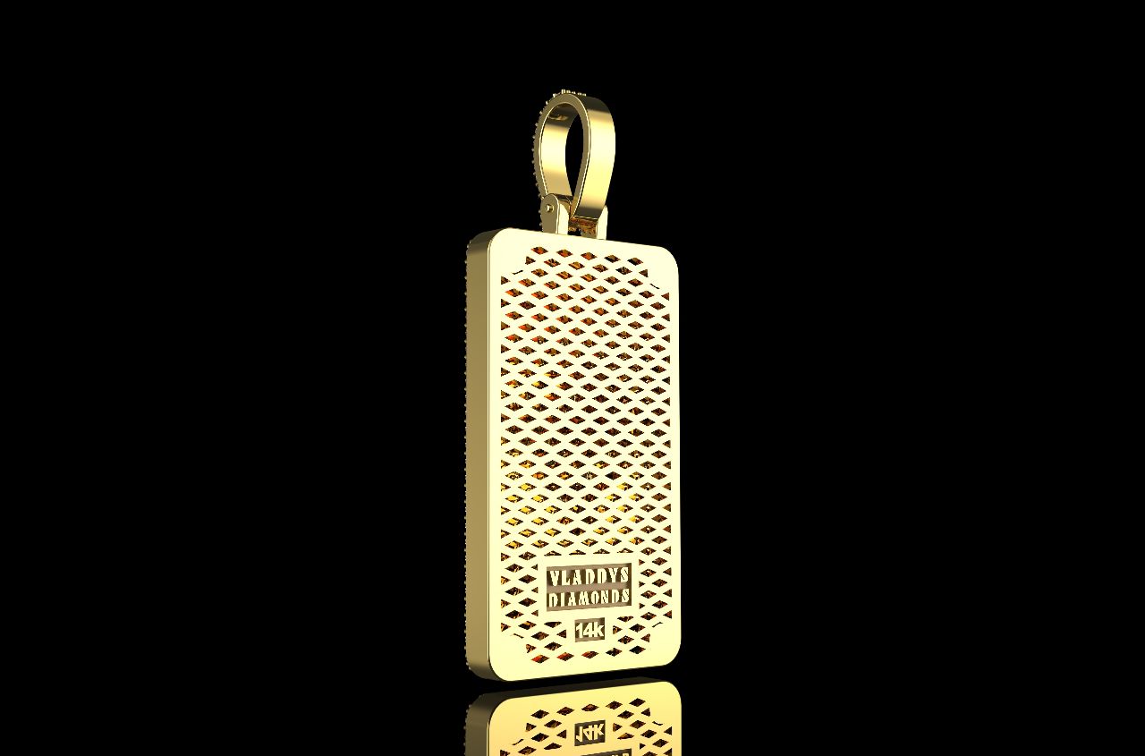 14k yellow gold custom 3d "when in crisis" style diamond dog tag pendant