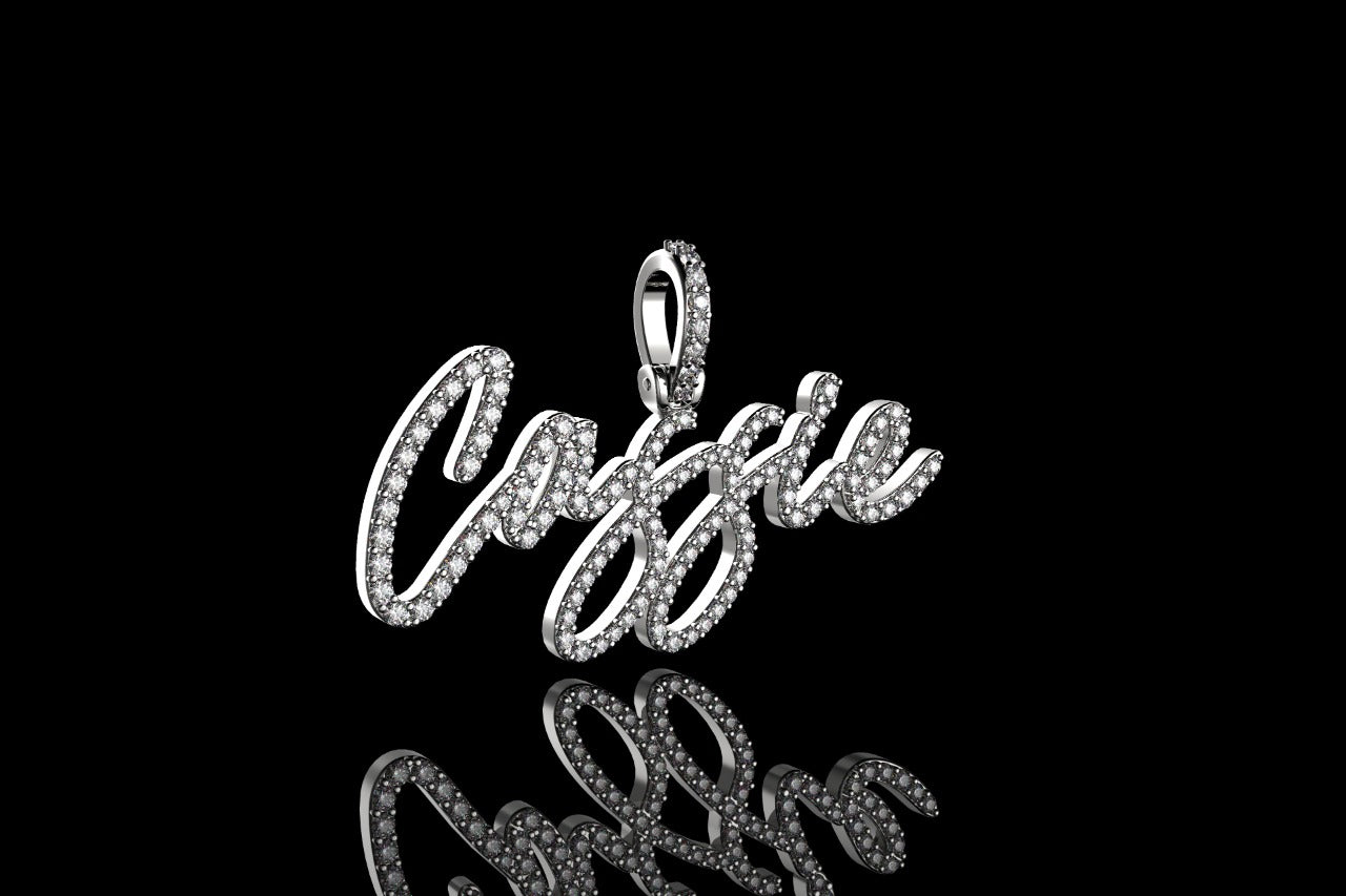 14k white gold custom "cassie" style diamond pendant