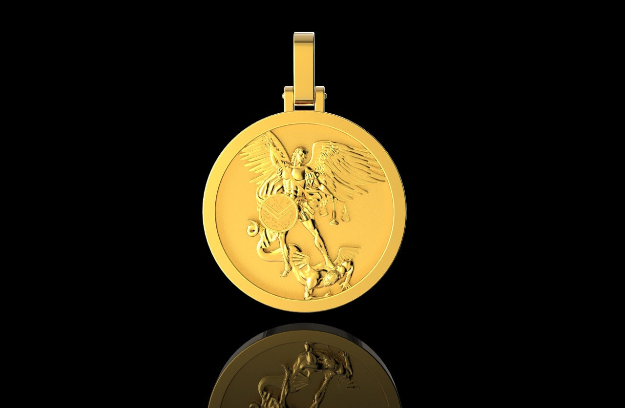 14k yellow gold Saint Michael medallion pendant
