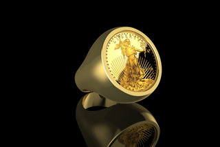 14k yellow gold mens custom liberty coin ring