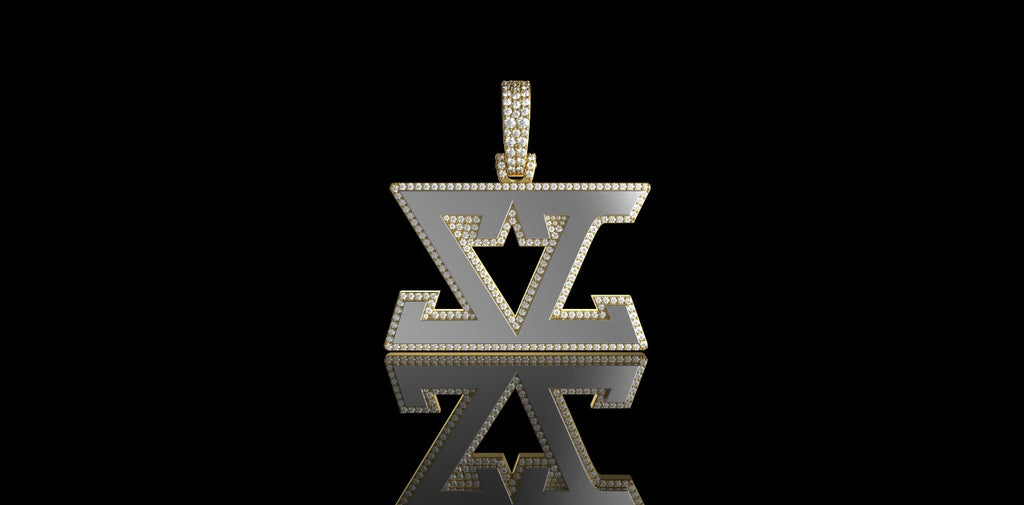 14K 2 TONE YELLOW AND WHITE GOLD CUSTOM "ZZ" STYLE DIAMOND PENDANT