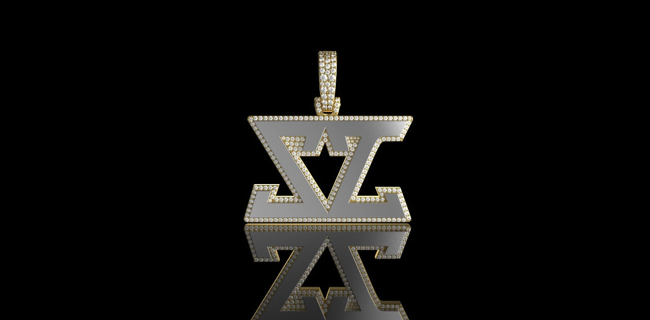 14K 2 TONE YELLOW AND WHITE GOLD CUSTOM "ZZ" STYLE DIAMOND PENDANT