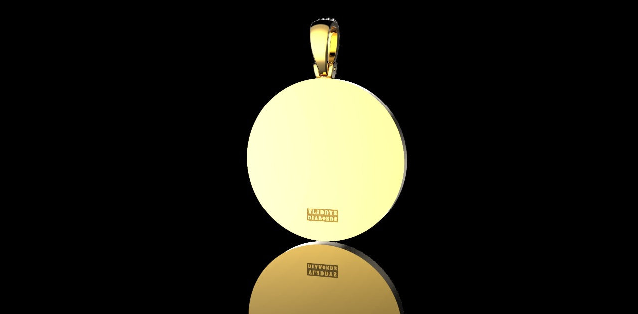14K YELLOW GOLD CUSTOM ROUND FEMALE MEDALLION DIAMOND PENDANT