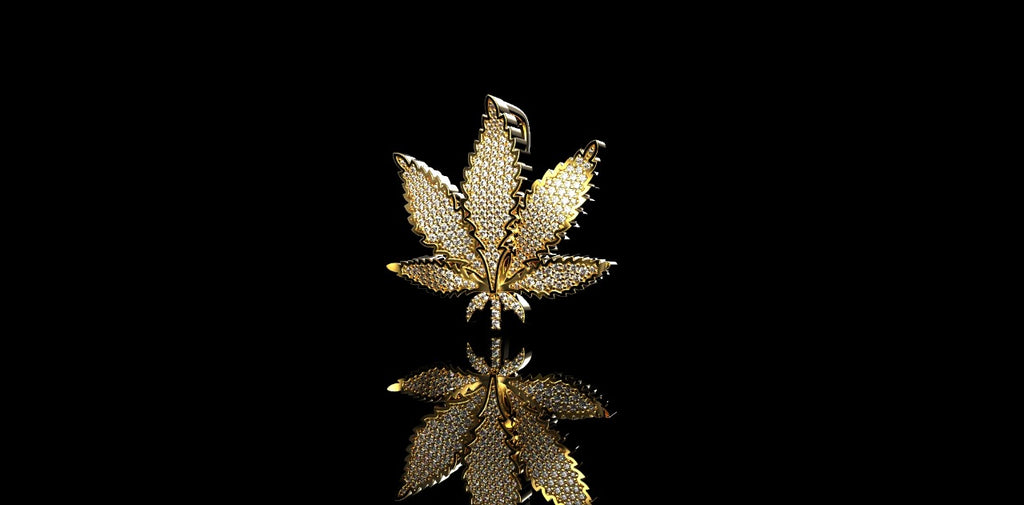 14k yellow gold diamond marijuana flower weed pendant