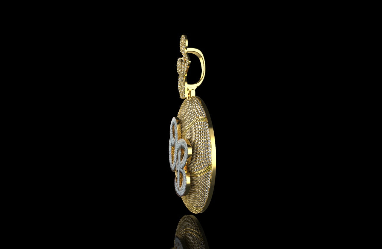 14k 2 tone yellow and white gold custom "ob" basketball diamond pendant