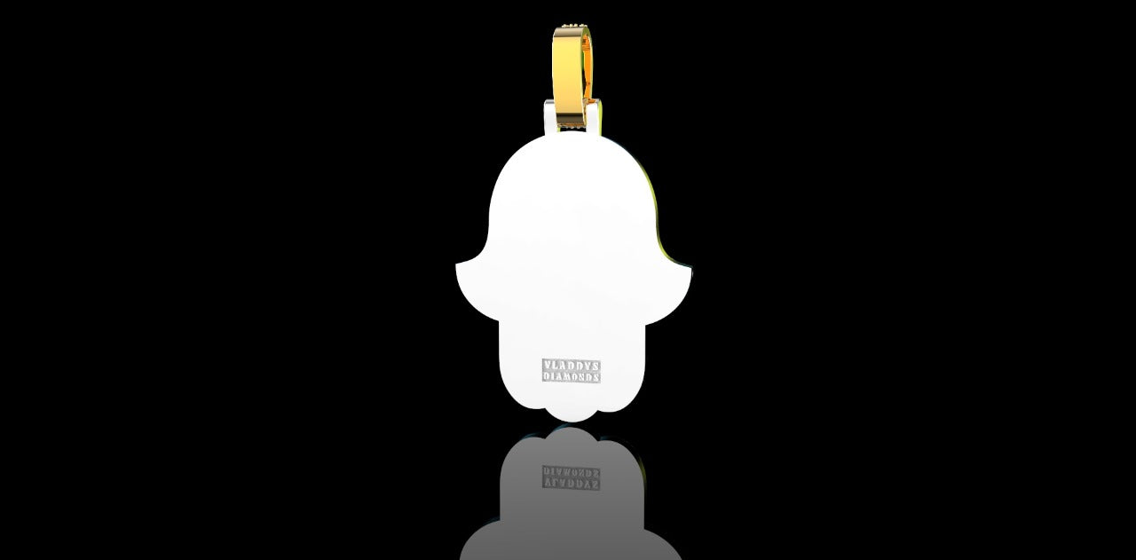 14K 2 TONE YELLOW AND WHITE GOLD CUSTOM DIAMOND MIDIUM HAMSA PENDANT